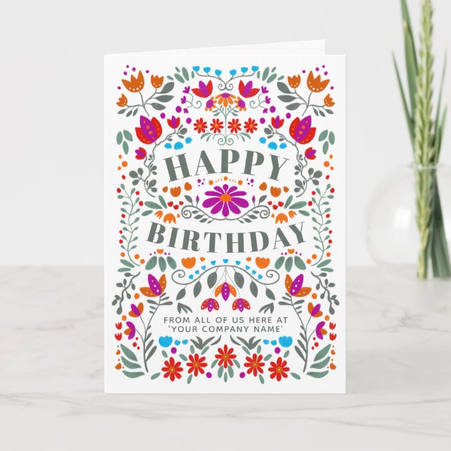 Whimsiker Colorful Folk Flowers Business Birthday Kort (Framsida)
