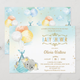 Whimsiker Elephant Balloons Baby Shower Boy Inbjudningar