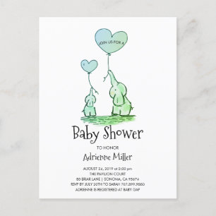 Whimsiker Elephants och Balloons Pojke Shower Inbjudan Vykort