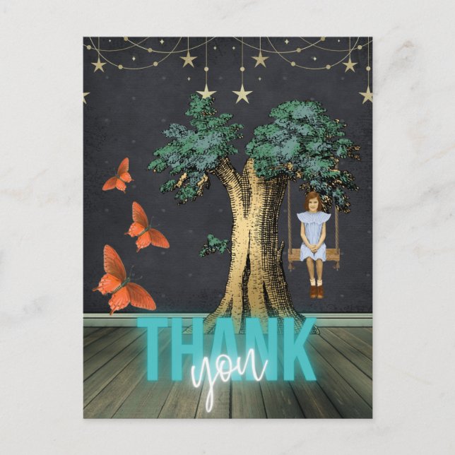 Whimsiker Girl in Swing Surreal Tack Vykort (Framsida)