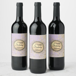 Whimsiker Glittery Starry Lavender Birthday Vinflaska Etikett