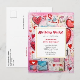 Whimsiker Hearts och Kärlek Brev Birthday Inbjudan Vykort