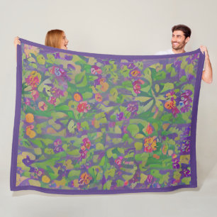 Whimsiker Impressionist Lila Irises Boho Blommigt Fleecefilt