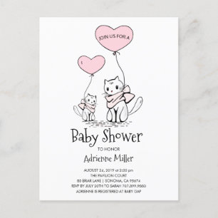 Whimsiker Kittens och Balloons Girl Baby Shower Inbjudan Vykort