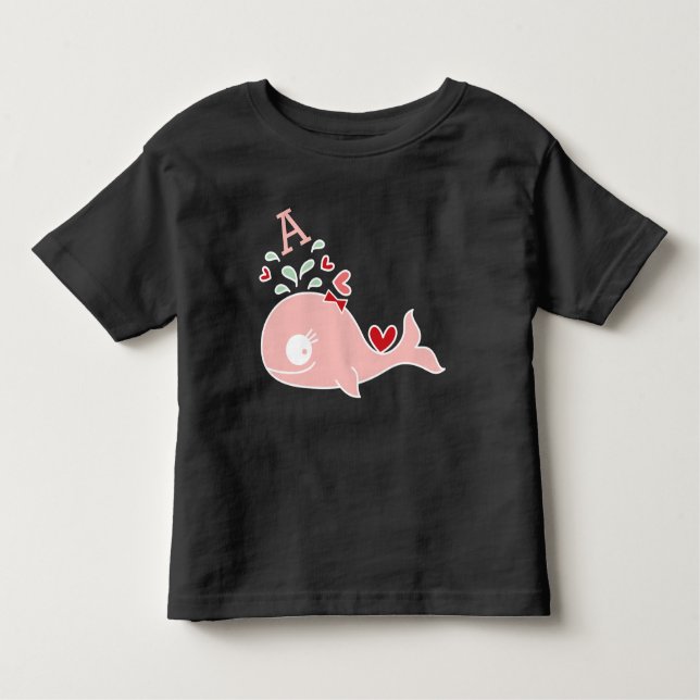Whimsiker Miss Rosa Whale Bow Monogram Flicka T Shirt (Framsida)