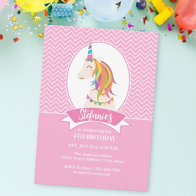 Whimsily Girly Rosa Rainbow Unicorn Girl Birthday Inbjudningar (Skapare uppladdad)