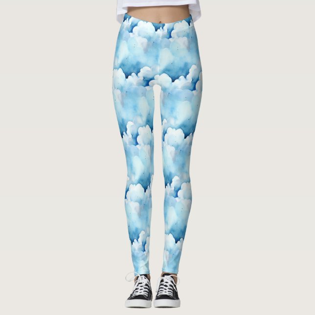Whimsima Blue Clouds Leggings (Framsida)