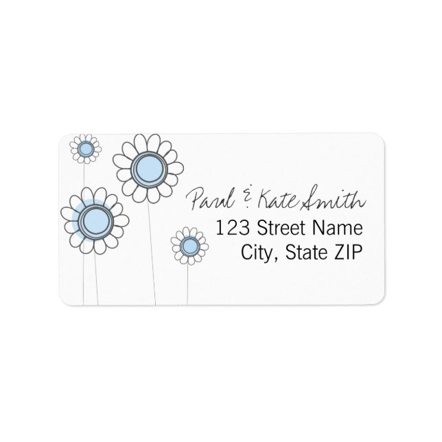 Whimsima Blue-Daisy Adressetikett (Framsidan)