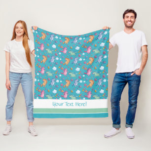 Whimsima Unicorns och Bright Söt Flowers Fleecefilt