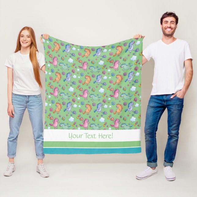 Whimsima Unicorns och Bright Söt Flowers Fleecefilt (På plats)