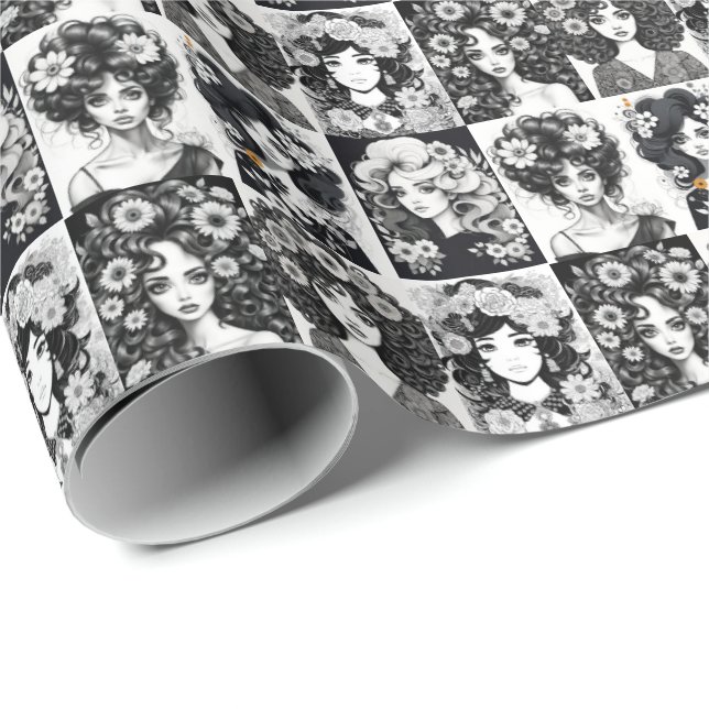 Whimsima Women in Black and White Presentpapper (Rullad Hörn)