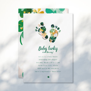Whimsious Irish Lucky Grönt Shamrock Baby Shower Inbjudningar