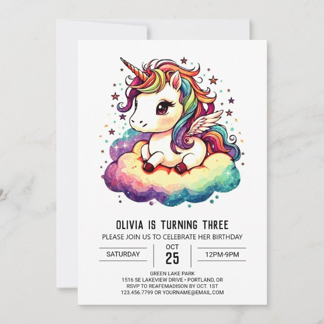 Whimsious Luminous Unicorn Birthday Inbjudningar (Framsida)