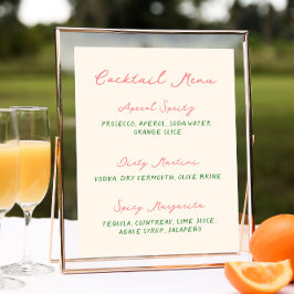 Whimsious Quirky Handwrite Cocktail Menu Poster