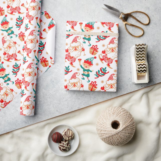 Whimsious Skiing Santa Elves Helgdagar Presentpapper (Hantverk)