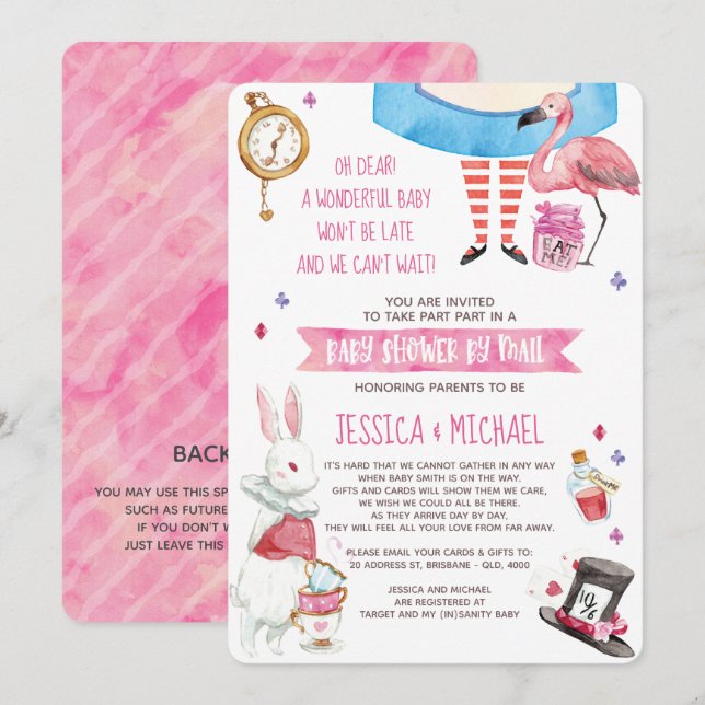 Whimsique Alice i Wonderland Baby Shower by Mail Inbjudningar (Fram/baksida)