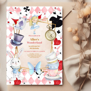 Whimsique Alice i Wonderland Födelsedagsfest Inbjudningar