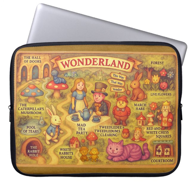 Whimsique Alice i Wonderland Karta Laptop Fodral (Framsidan)