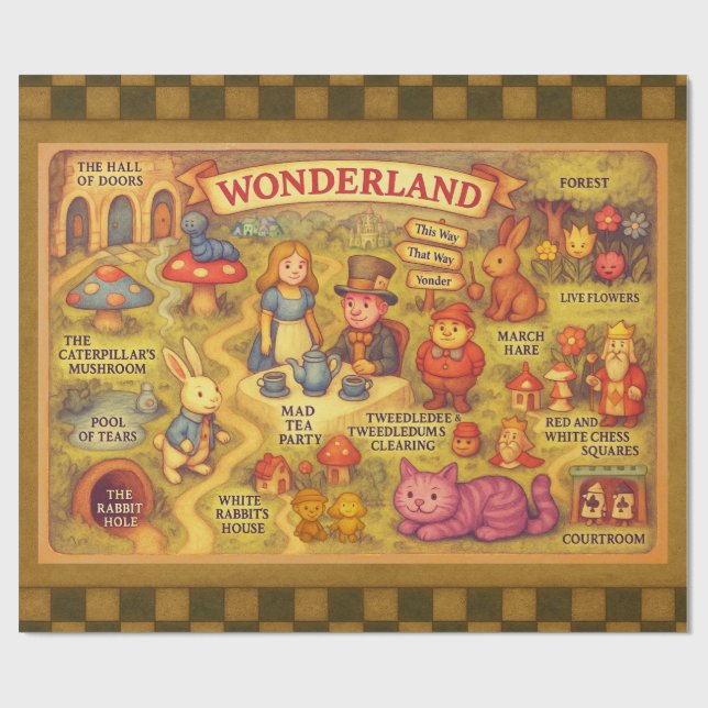 Whimsique Alice i Wonderland Karta Presentpapper (Platt)