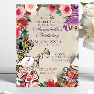 Whimsique Alice i Wonderland Tea Party Theme Inbjudningar