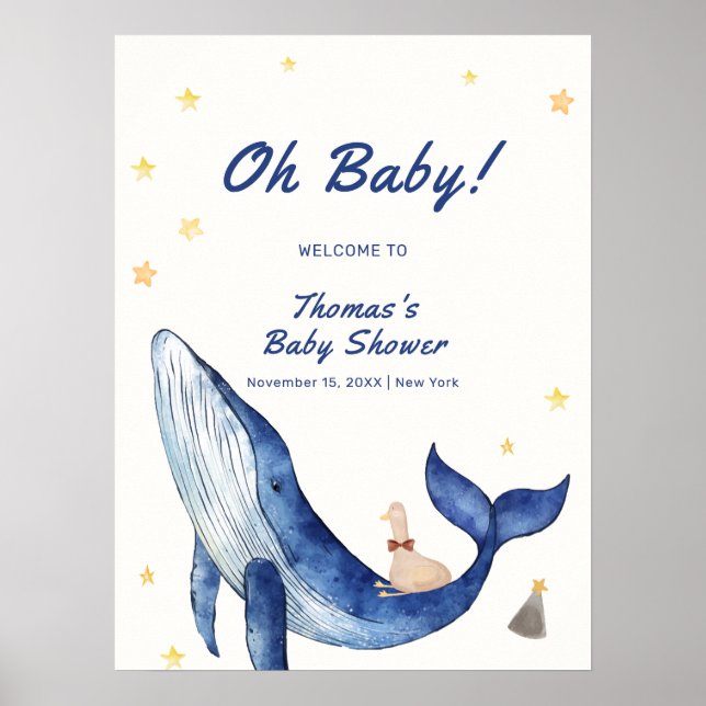 Whimsique Anka Stars Whale Baby Shower Välkommen Poster (Framsidan)