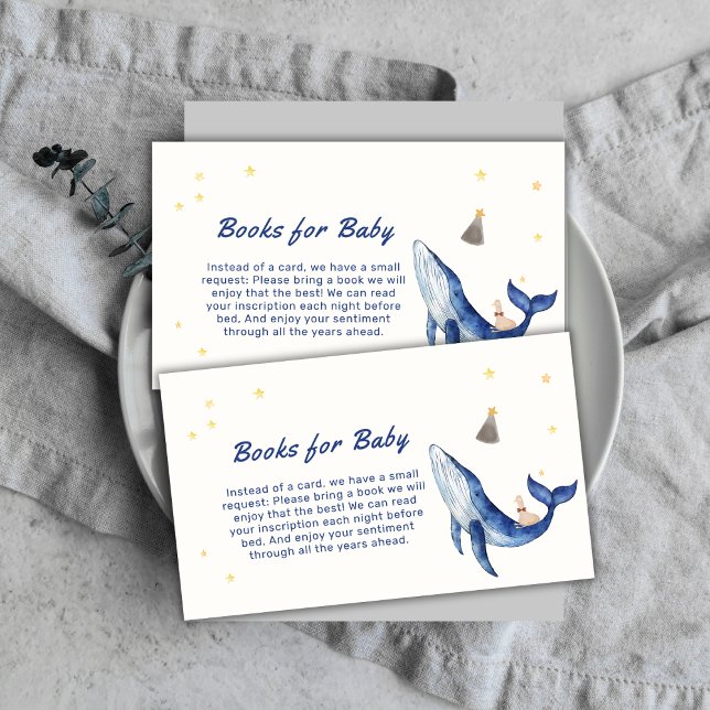 Whimsique Anka stars Whale Bokar for Baby Shower Tilläggskort (Whimsical Duck Stars Whale Books For Baby Shower Enclosure Card)