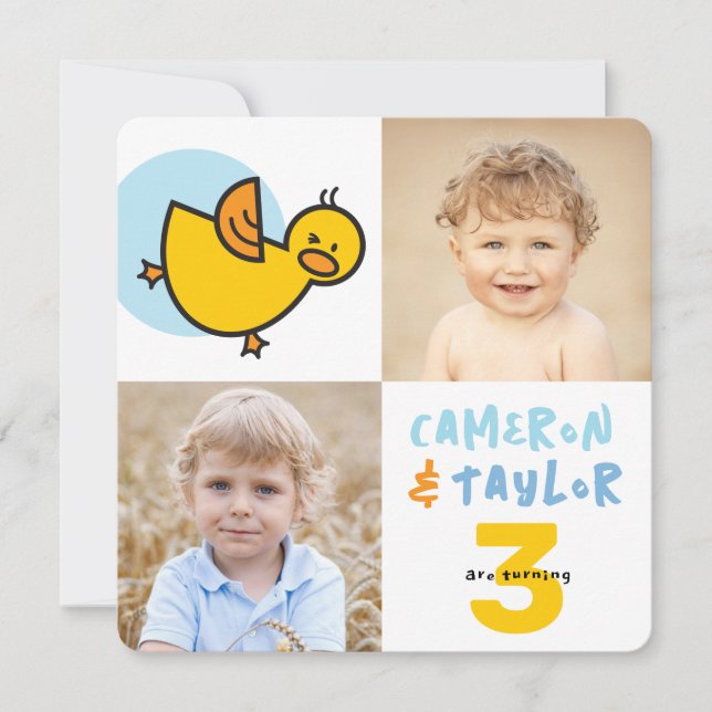 Whimsique Ankor Photo Boys Joint Födelsedagsfest Inbjudningar (Framsida)