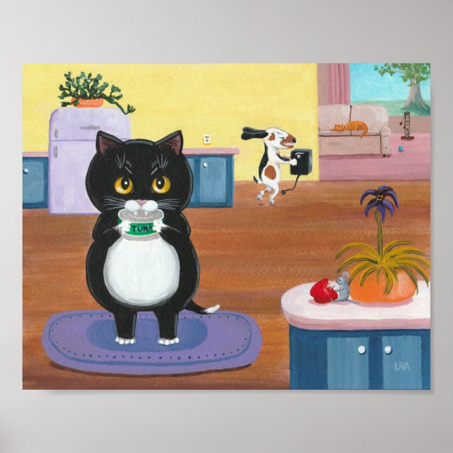Whimsique Art Funny Black Cat Hund Creationarts Poster (Framsidan)