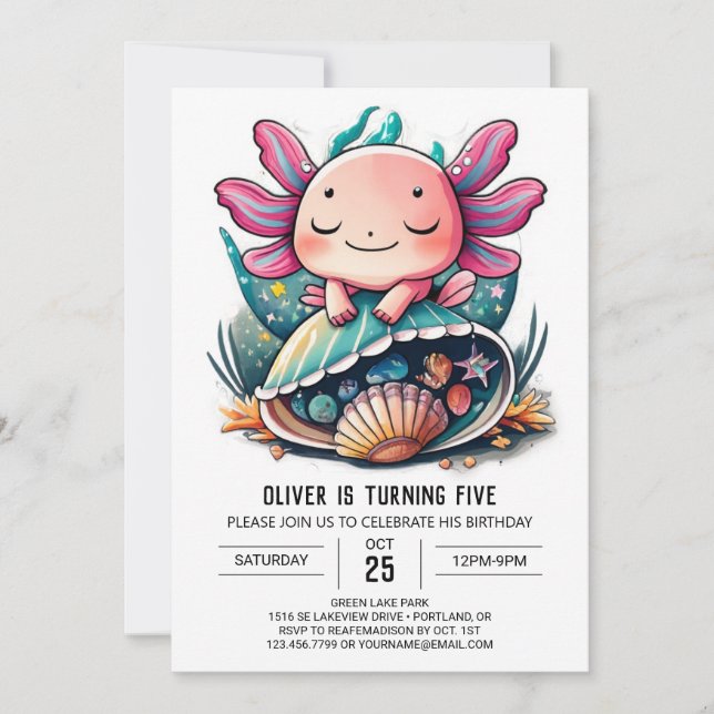 Whimsique Axolotl Undersea Birthday Inbjudningar (Framsida)