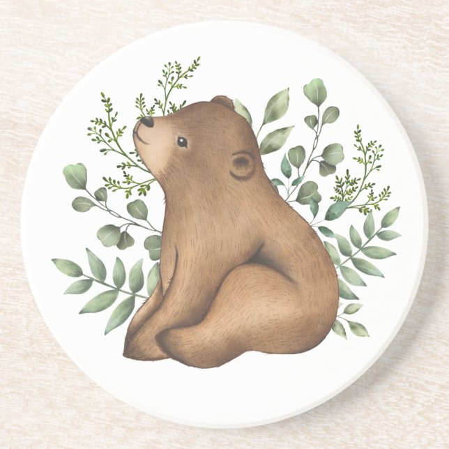 Whimsique Baby Bear Woodland Forest Greenery Underlägg (Framsidan)