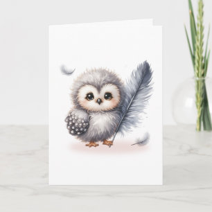 Whimsique Baby Uggla med fallande fjädrar tomt Kort