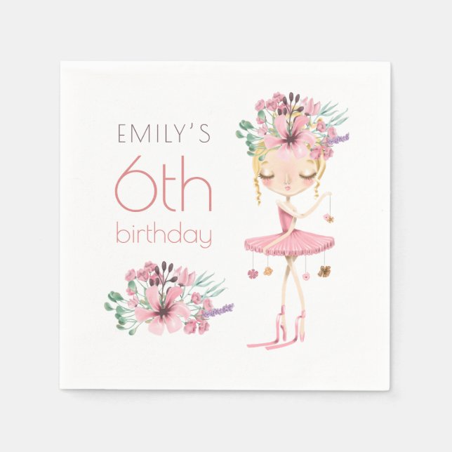 Whimsique Ballerina Blommigt 6e Födelsedagsfest Gi Pappersservett (Framsidan)