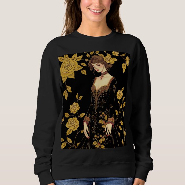 Whimsique Baroque Muse Sweatshirt - Guld Embroider T Shirt (Framsida)