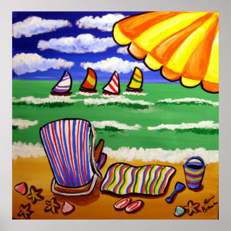 Whimsique Beach Umbrella-folkkonst Poster