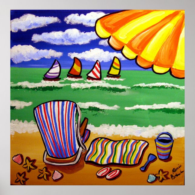 Whimsique Beach Umbrella-folkkonst Poster (Framsidan)