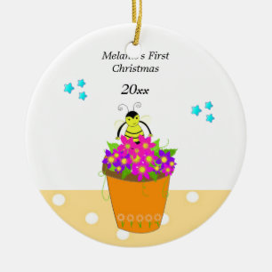 Whimsique Bee Flower Pot Baby Första jul Julgransprydnad Keramik