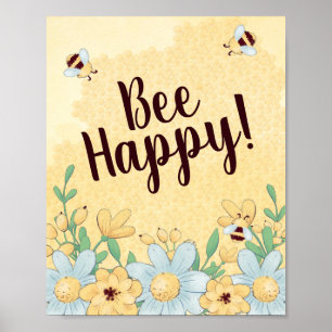 Whimsique Bee Lycklig Blommigt Poster