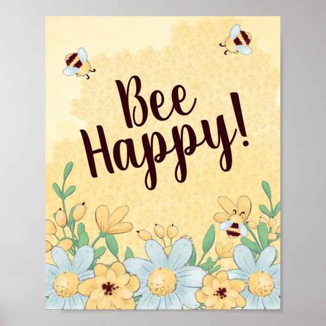 Whimsique Bee Lycklig Blommigt Poster (Framsidan)