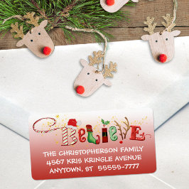 Whimsique BELIEVE, Red Ombre, Guld Gnistra Adressetikett