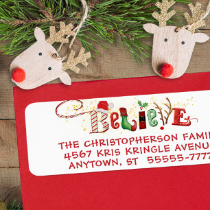 Whimsique BELIEVE Typography Jultomten Returadress Etikett