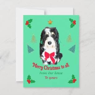 Whimsique Bernedoodle hund julkort helgdag