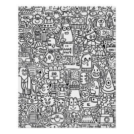 "Whimsique Black and White Doodle Art Poster Perfect Poster
