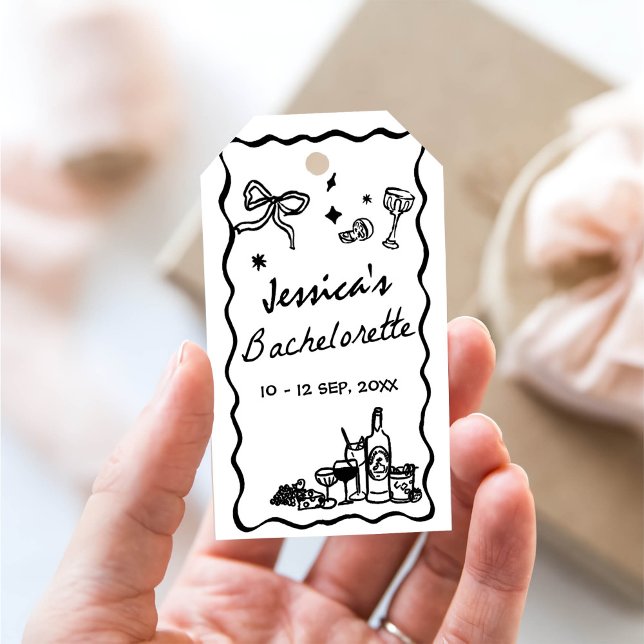 Whimsique Black Bachelorette Party Helg Presentetikett (Skapare uppladdad)