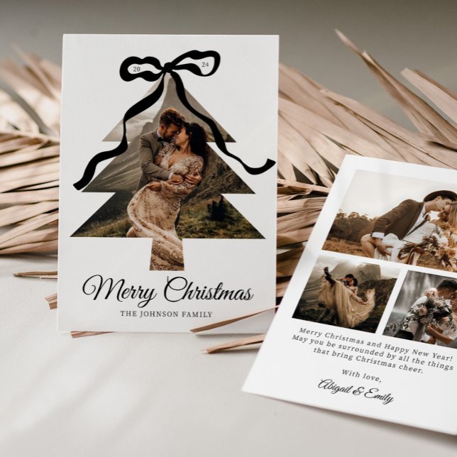 Whimsique Black Bow Julgran Photo Ram Julkort (Skapare uppladdad)