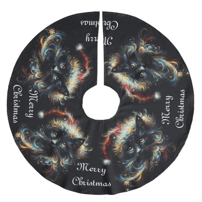 Whimsique Black Cat jultomten Hat Säsong Julgransmatta Borstad Polyester (Framsidan)