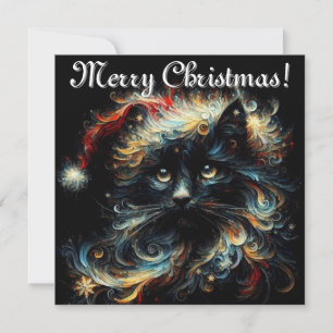 Whimsique Black Cat jultomten Hat Säsong Julkort