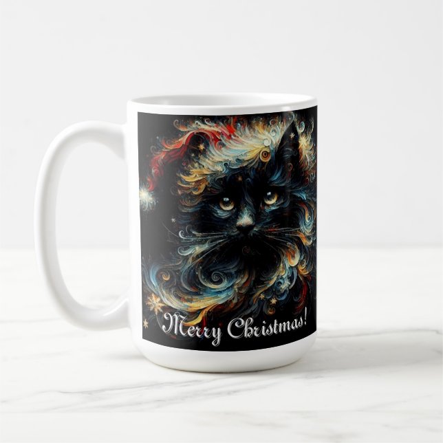 Whimsique Black Cat jultomten Hat Säsong Kaffemugg (Vänster)