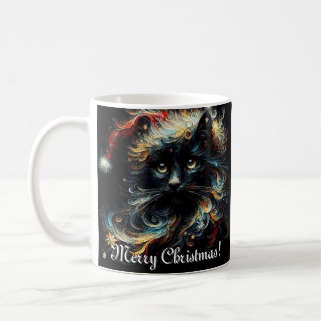 Whimsique Black Cat jultomten Hat Säsong Kaffemugg (Vänster)
