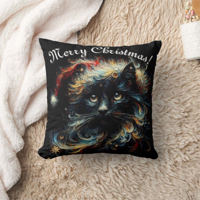Whimsique Black Cat jultomten Hat Säsong Kudde (Filt)