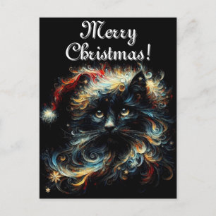 Whimsique Black Cat jultomten Hat Säsong Vykort